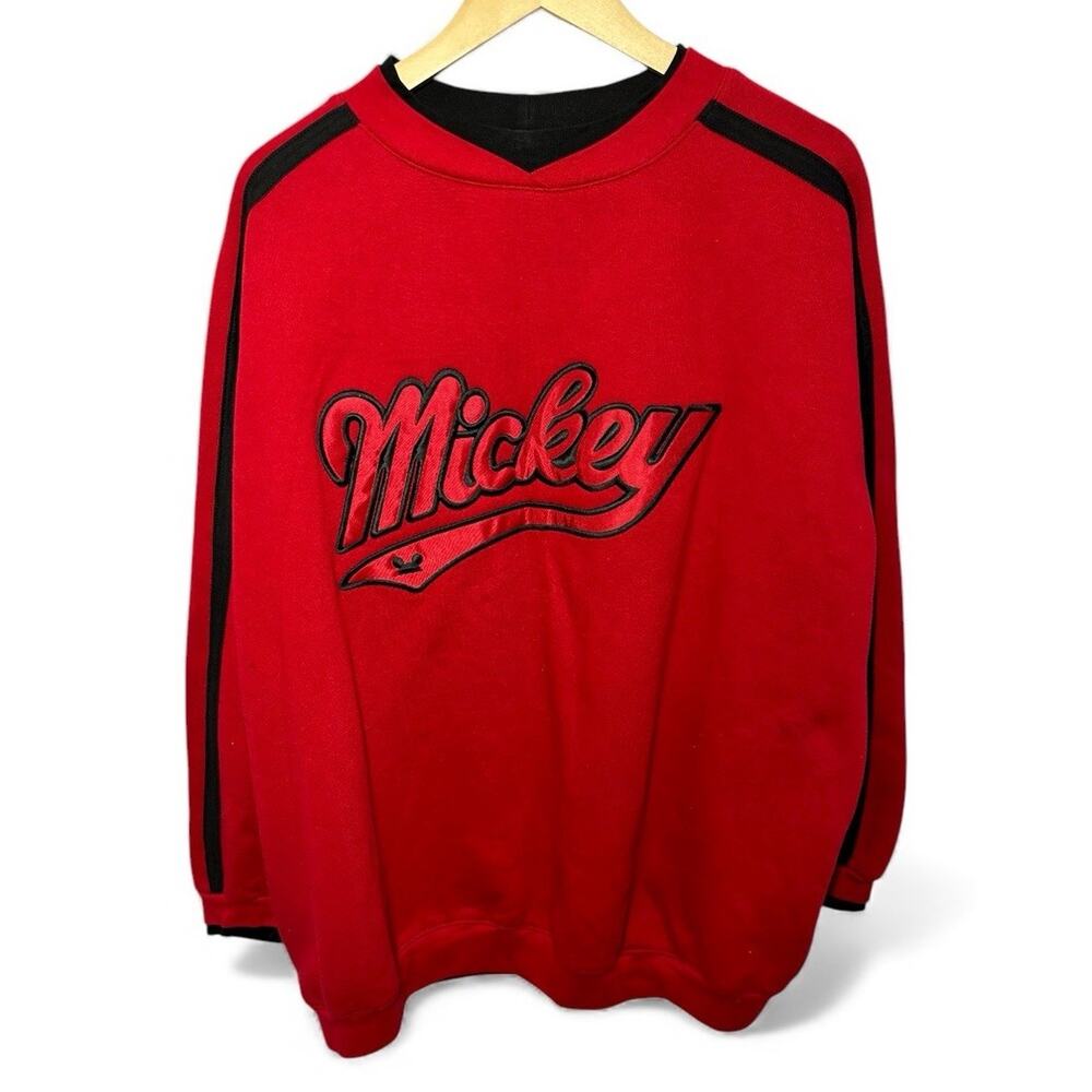 Vintage Mickey & CO Crewneck Sweatshirt Embroidered Spellout Red Black Adult 2XL